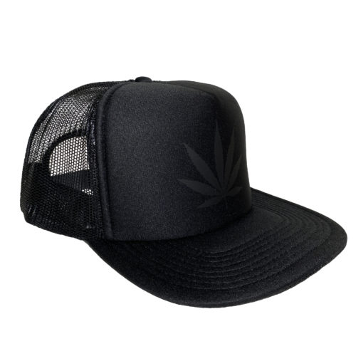 Weed Leaf Black on Black Trucker Hat