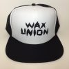 Wax Union Leaf Text Trucker Hat Black and White Front View