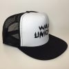 Wax Union Leaf Text Trucker Hat Black and White Side View