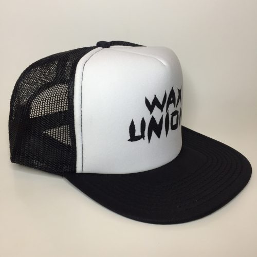 Weed Leaf Text Trucker Hat Black on White
