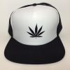 Weed Leaf Trucker Hat Black on White Front View