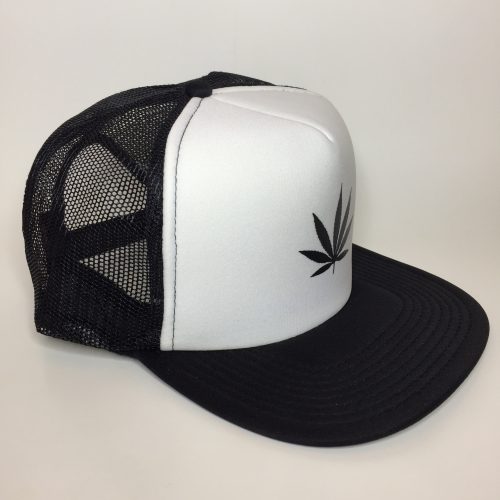Weed Leaf Black on White Trucker Hat