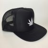 Weed Leaf Trucker Hat White on Black Side View